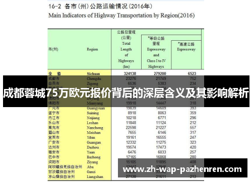 成都蓉城75万欧元报价背后的深层含义及其影响解析